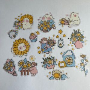 Cute Cat and Sunflower Stickers