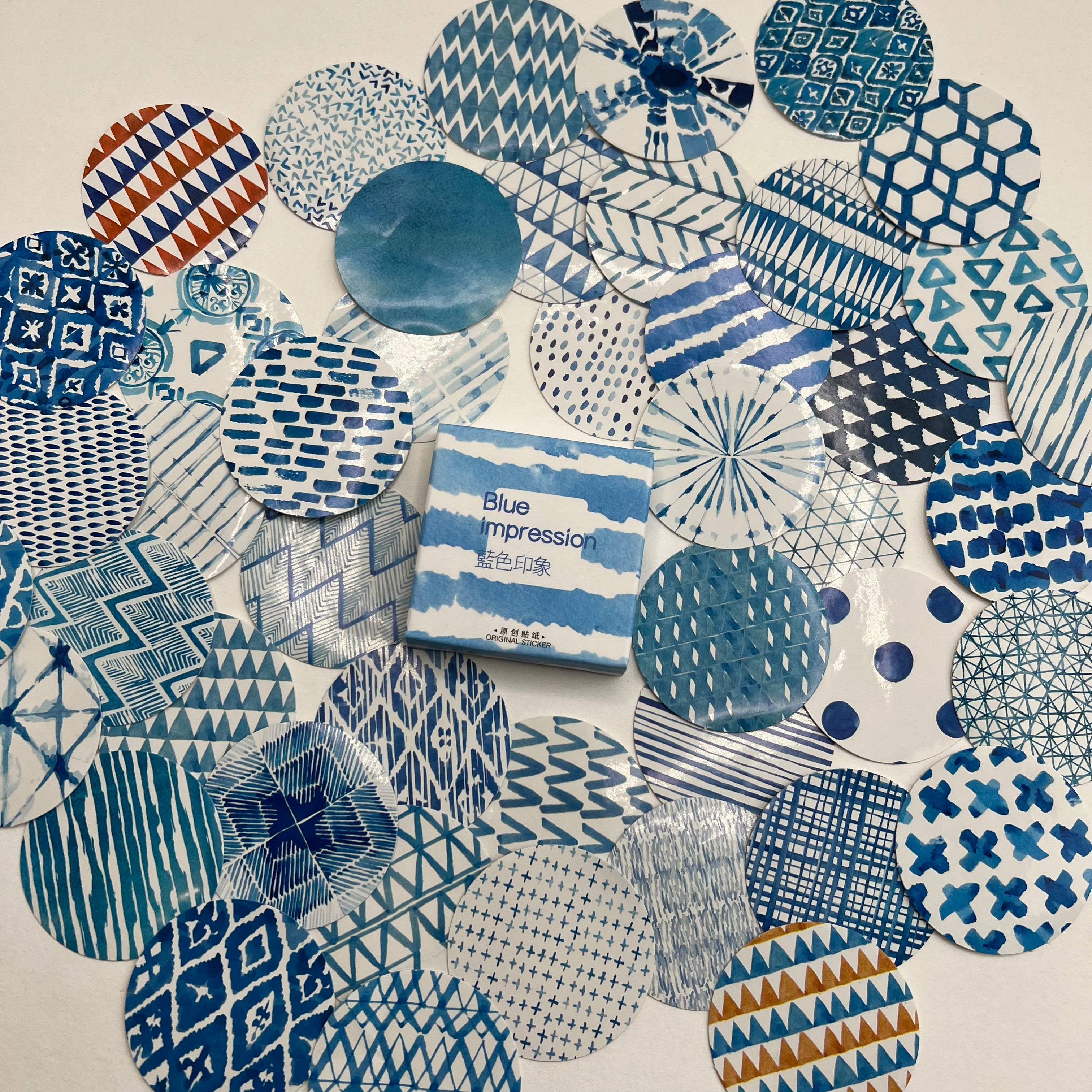 Round Blue and White Pattern Stickers